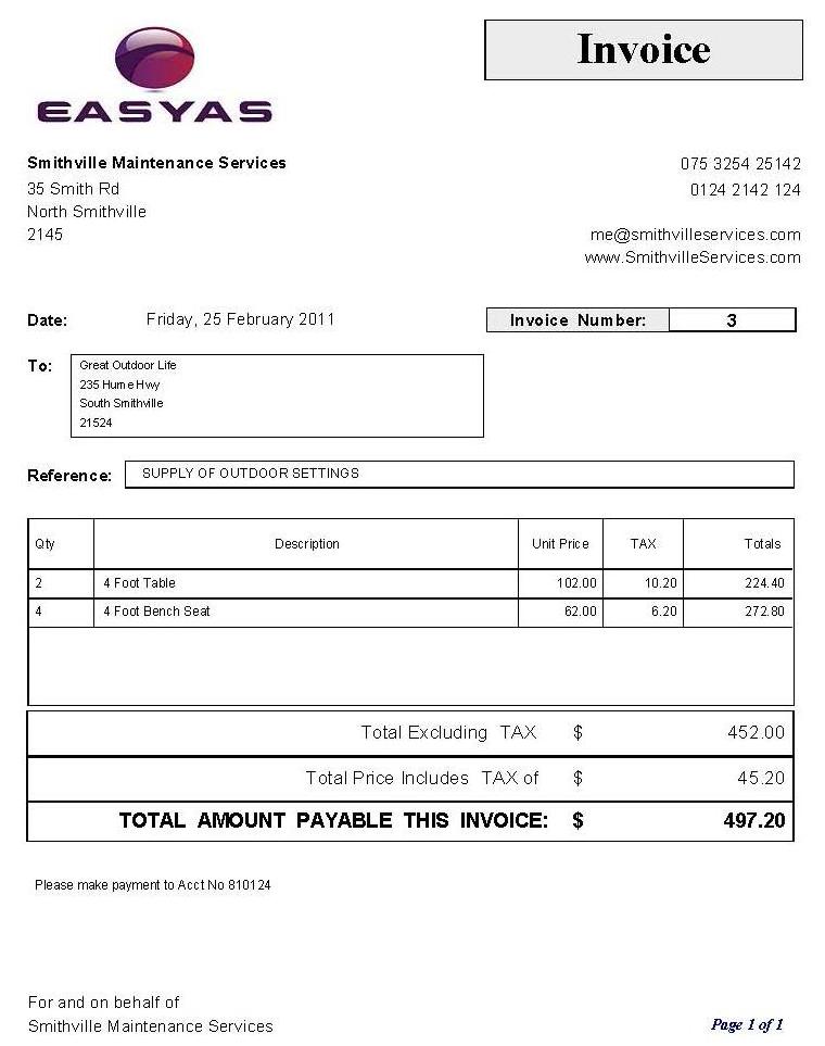 Small Business Invoices And Invoice Logos Using Easyas Software Easyas Accounting Software