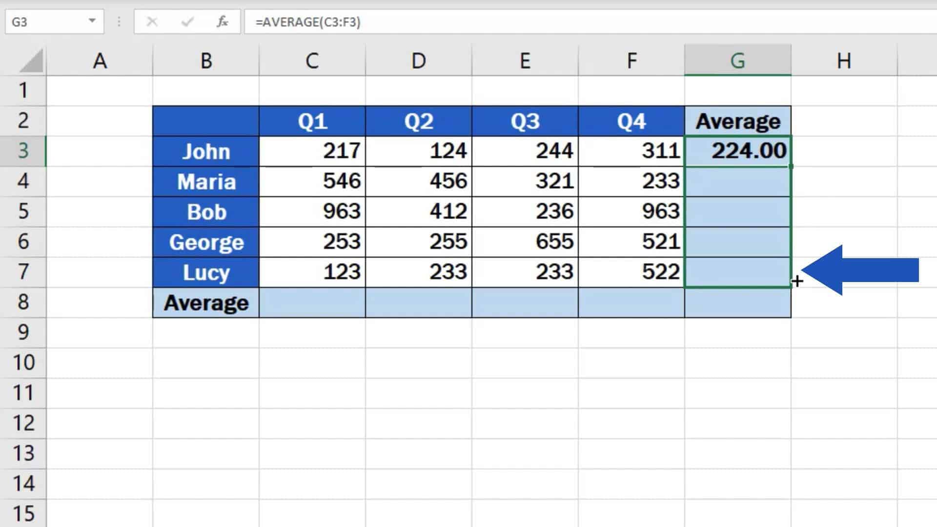 How to calculate the average in excel