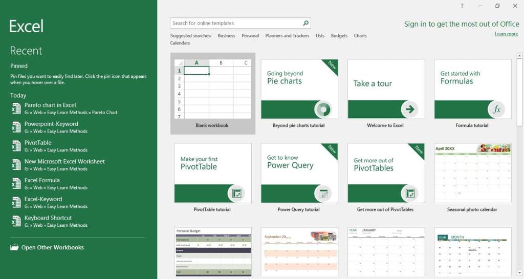 Excel first interface