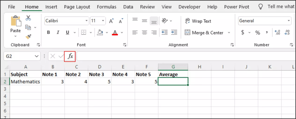 insert function (fx) icon