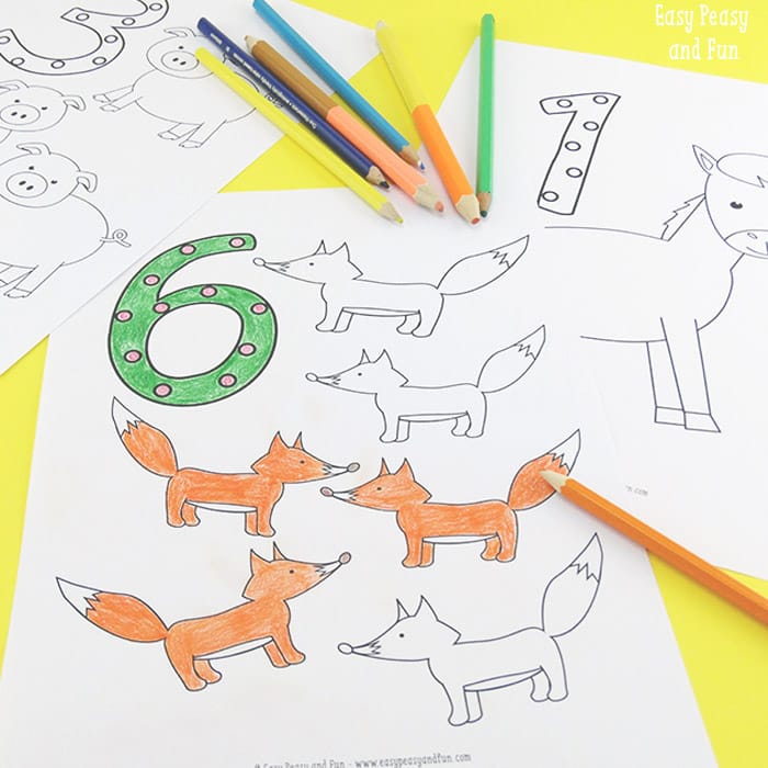animals number coloring pages easy peasy and fun