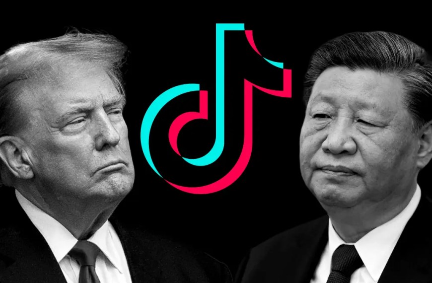 Image of Donald Trump and Xi Jinping with the tiktok logo in between