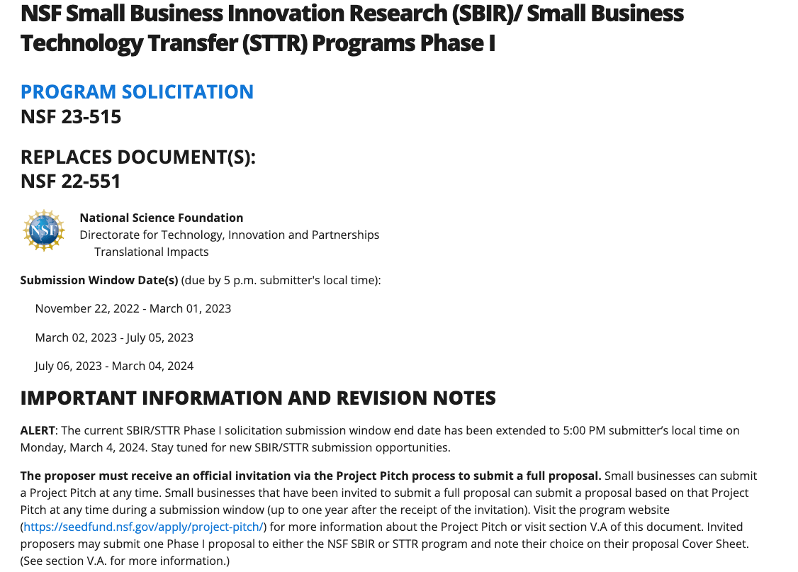 NSF extends the SBIR/STTR submission window, AGAIN!! | E.B. Howard 