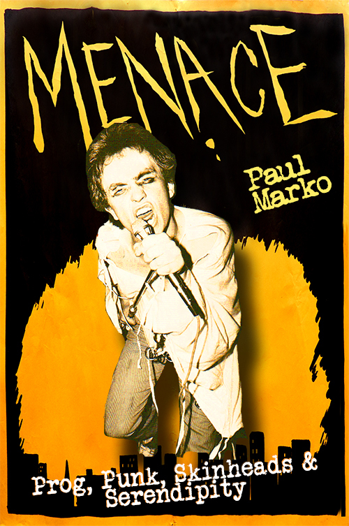 A photo of the cover of the book 'Menace' with the lead singer on the front.