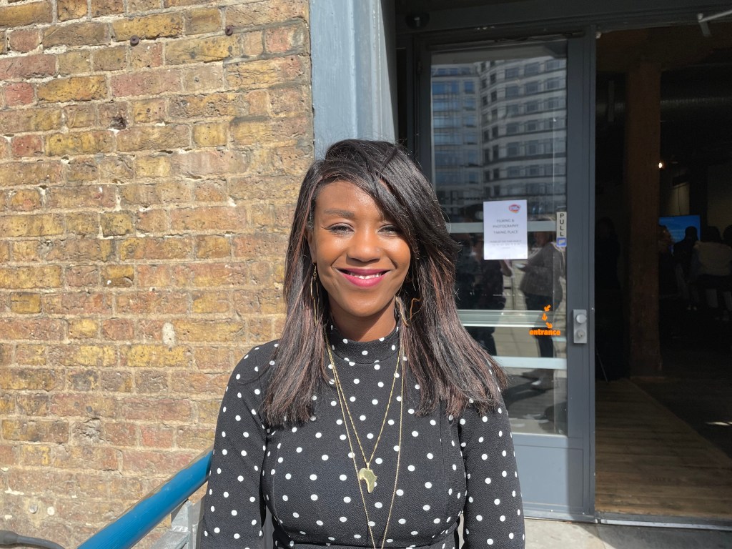 a woman smiling