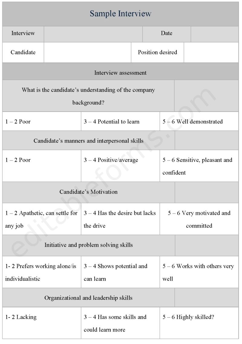 Sample Interview Form Template The Document Template Riset - Vintage Wallpaper Collection - 4K Quality