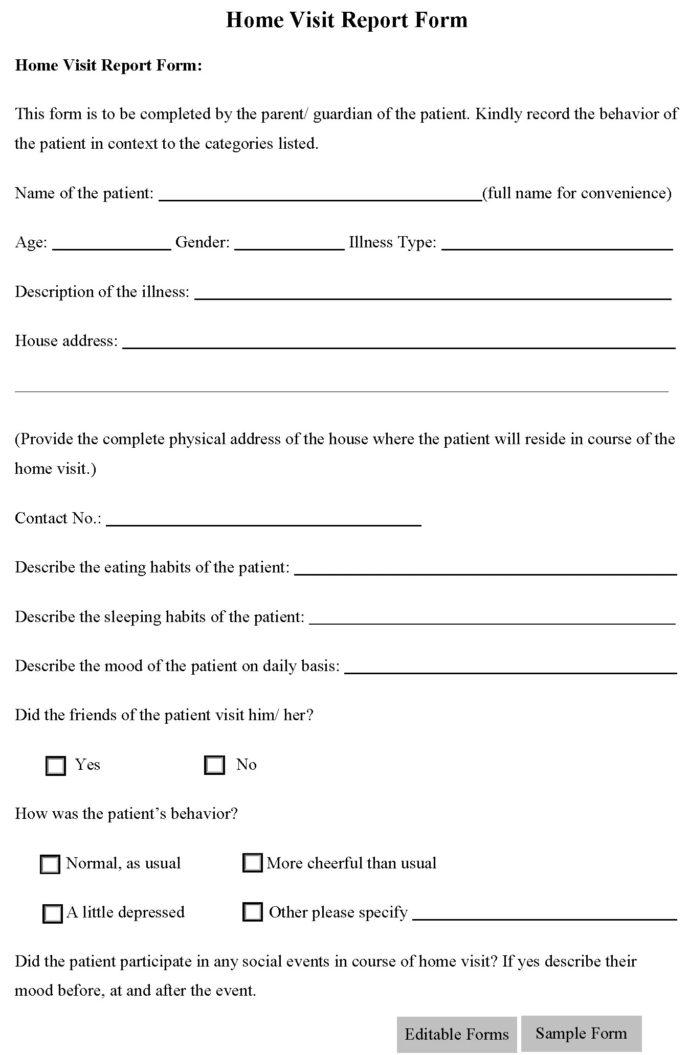 Home visit report form