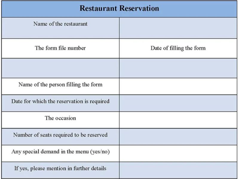 Restaurant Reservation Form Pdf - Gradient Picture Collection - High Resolution Quality