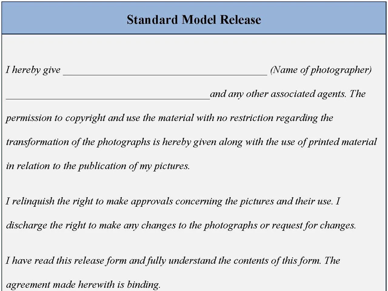 Standard model release form
