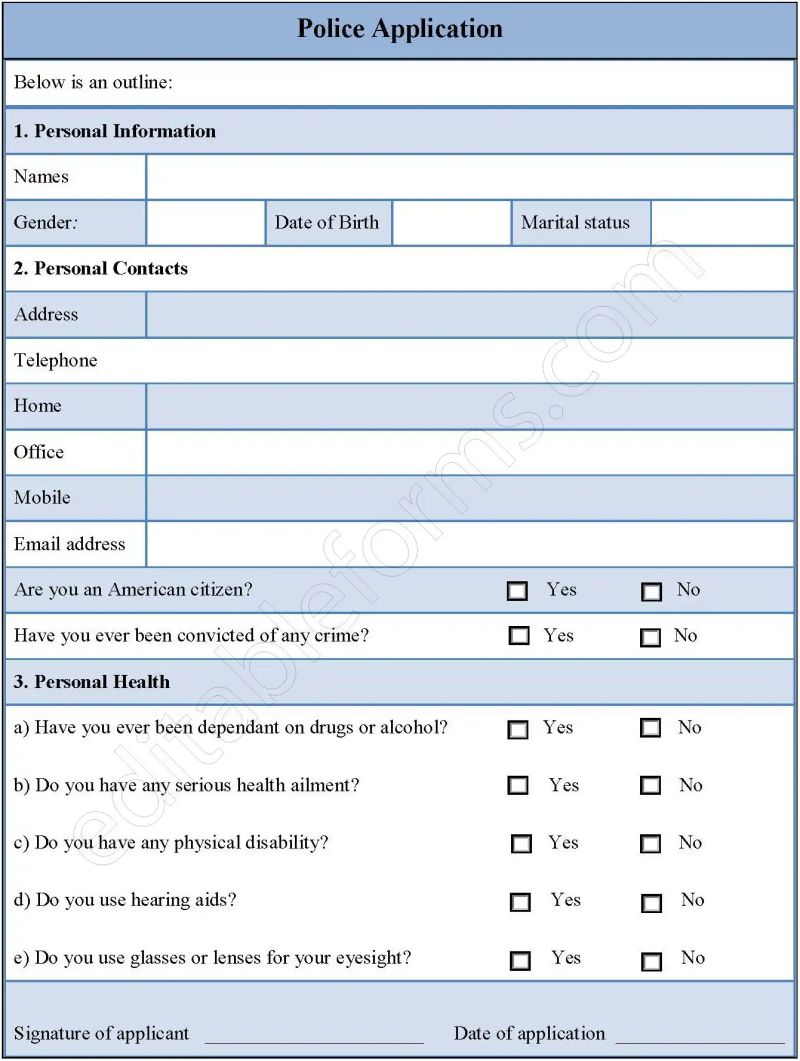 Fillable Online Police Application Form Examples Fill Online - Elegant Space Image - Desktop