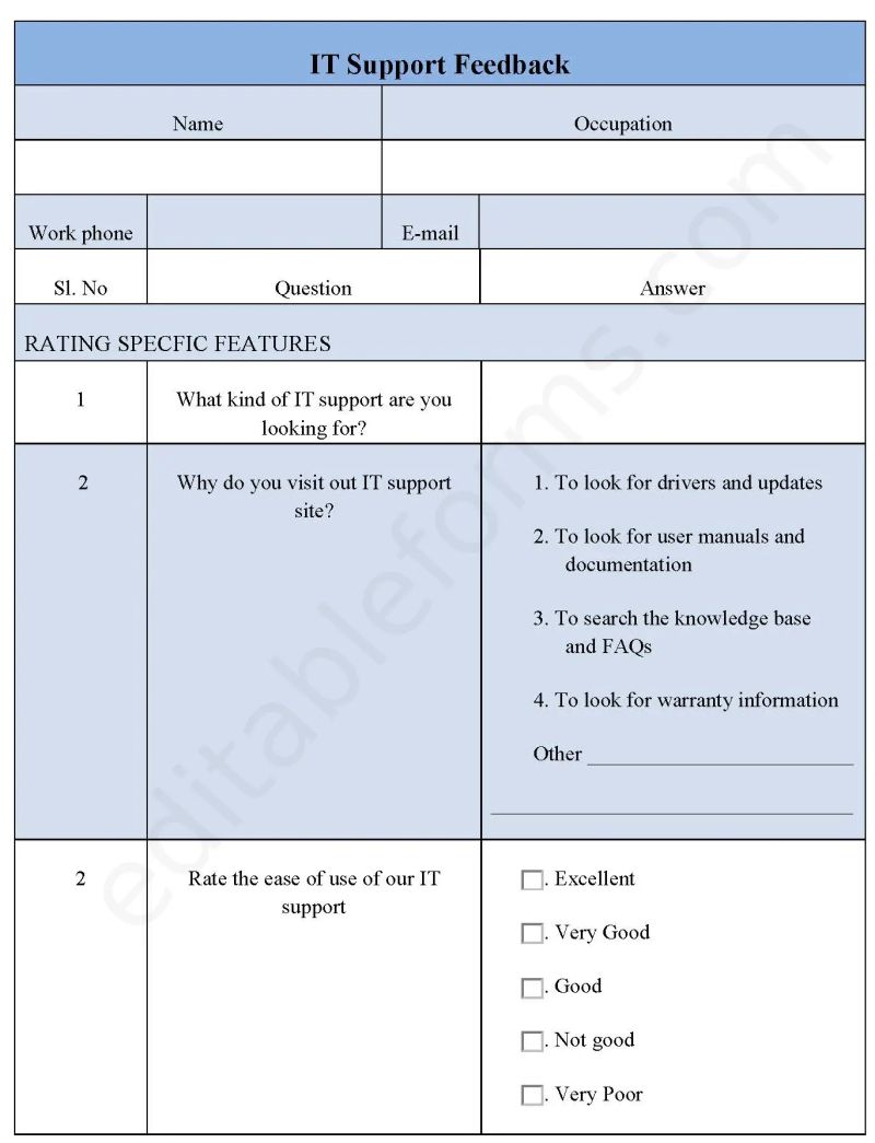 It Support Feedback Form Editable Pdf Forms - Gradient Art Collection - Mobile Quality