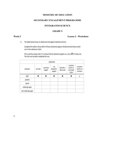 grade 9 integrated science week 5 lesson 2 worksheet 1 and answer sheet