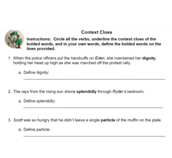 context clues worksheet educational resource