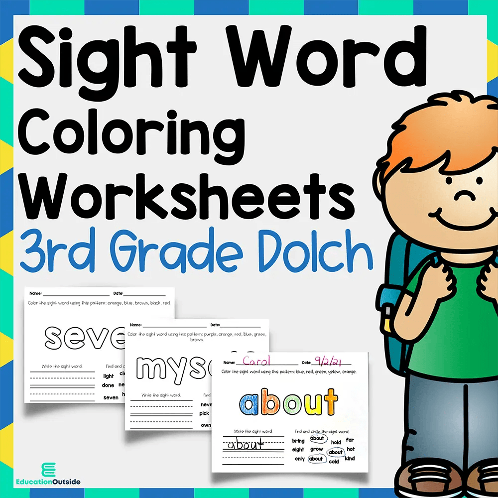 sight word coloring worksheets 3rd grade dolch no prep printable set