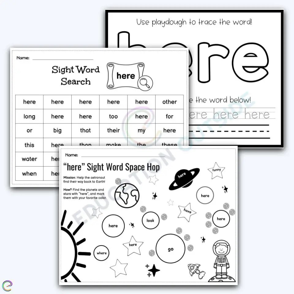 Here sight word worksheets