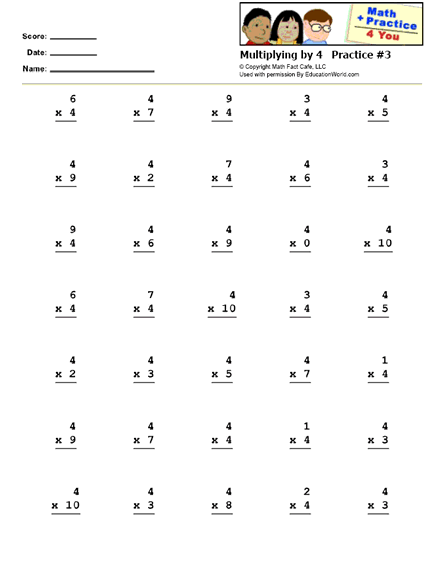 math practice 4 you printable work sheets math facts multiplying 4