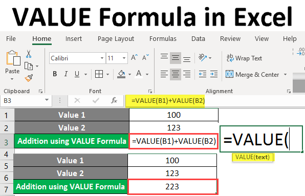 Value formula in excel