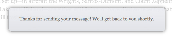 Screenshot of success message