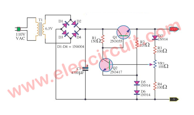 Diagram Source 2n3055 Using Ic 5 Volt Linear Power Supply
