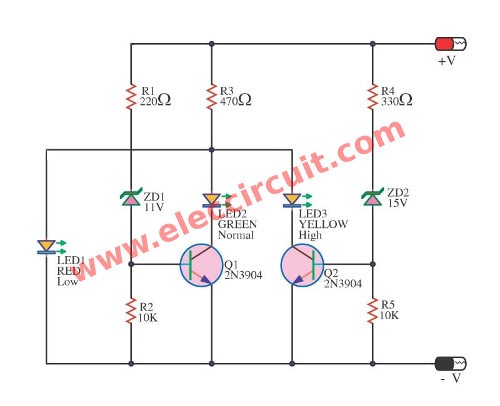 4 Led Voltage Indicator Circuits Eleccircuit Com