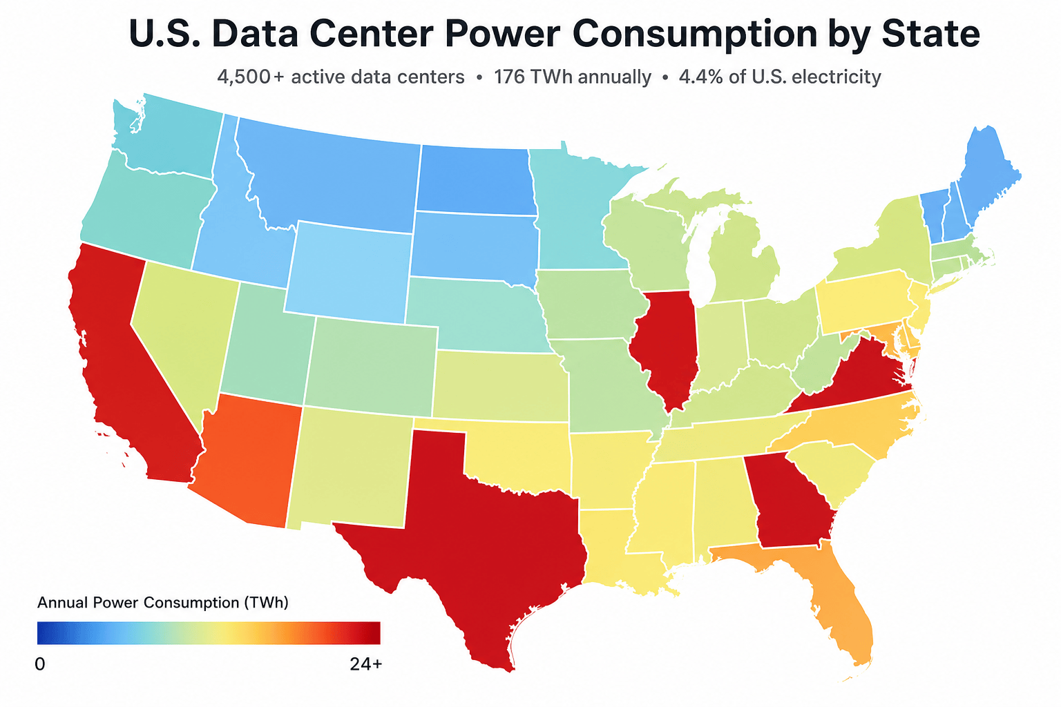 U S Data Center Power Map By State 2026 Datacenter Power Map 2026 