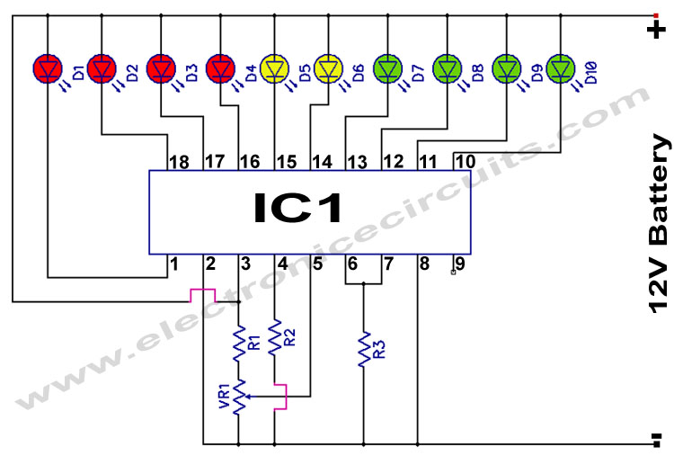 Lm3914 12v Battery Monitor Circuit Electronic Circuits