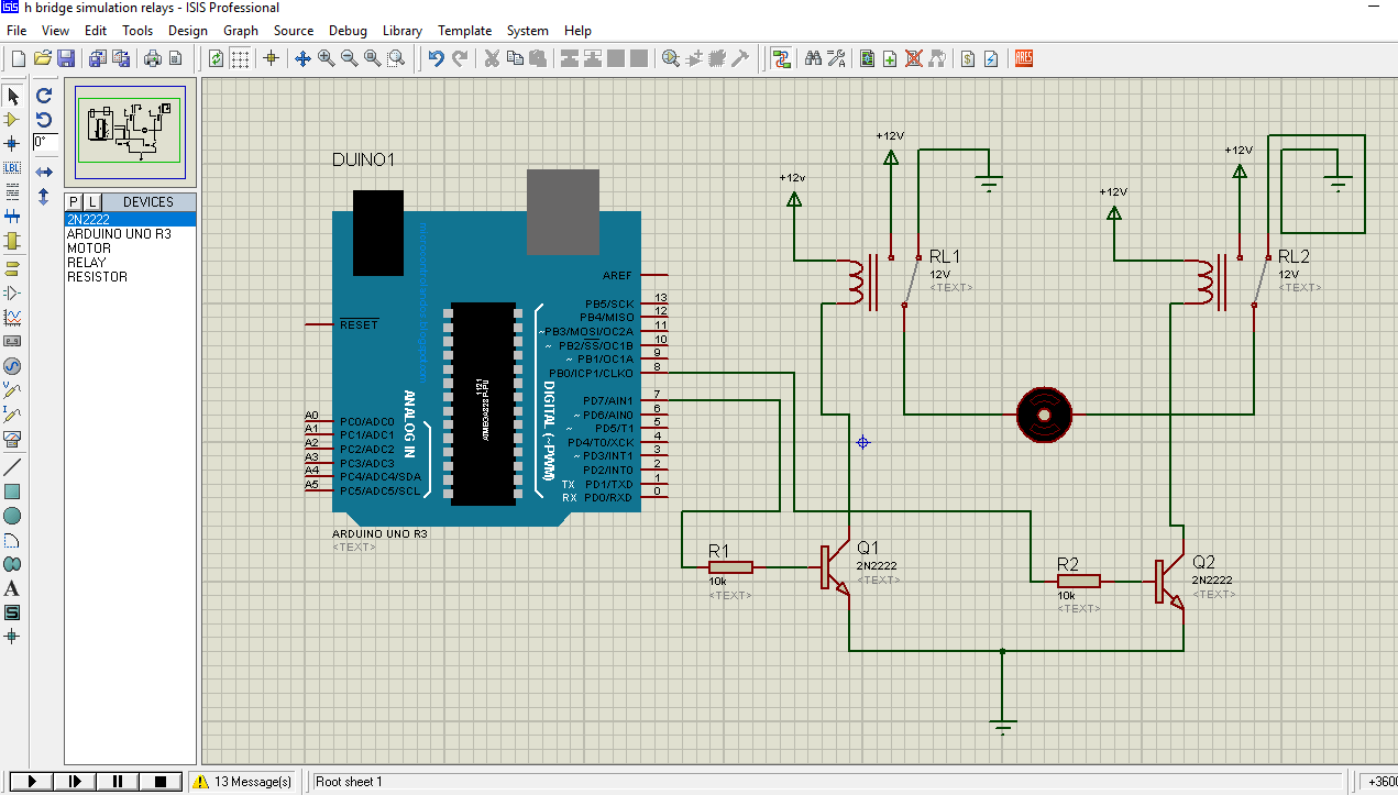 Relay H Bridge Driver Circuit, Simulation, and Arduino Programming