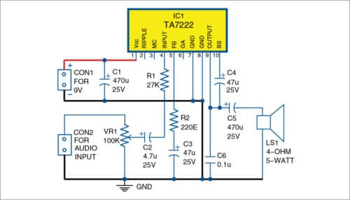 5 Watt Mono Audio Amplifier Using Ta7222 Full Electronics 5 Watt Mono Audio Amplifier Using Ta7222 Full Electronics