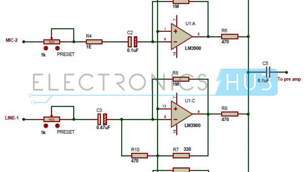 Multi Channel Audio Mixer Circuit Using Lm3900
