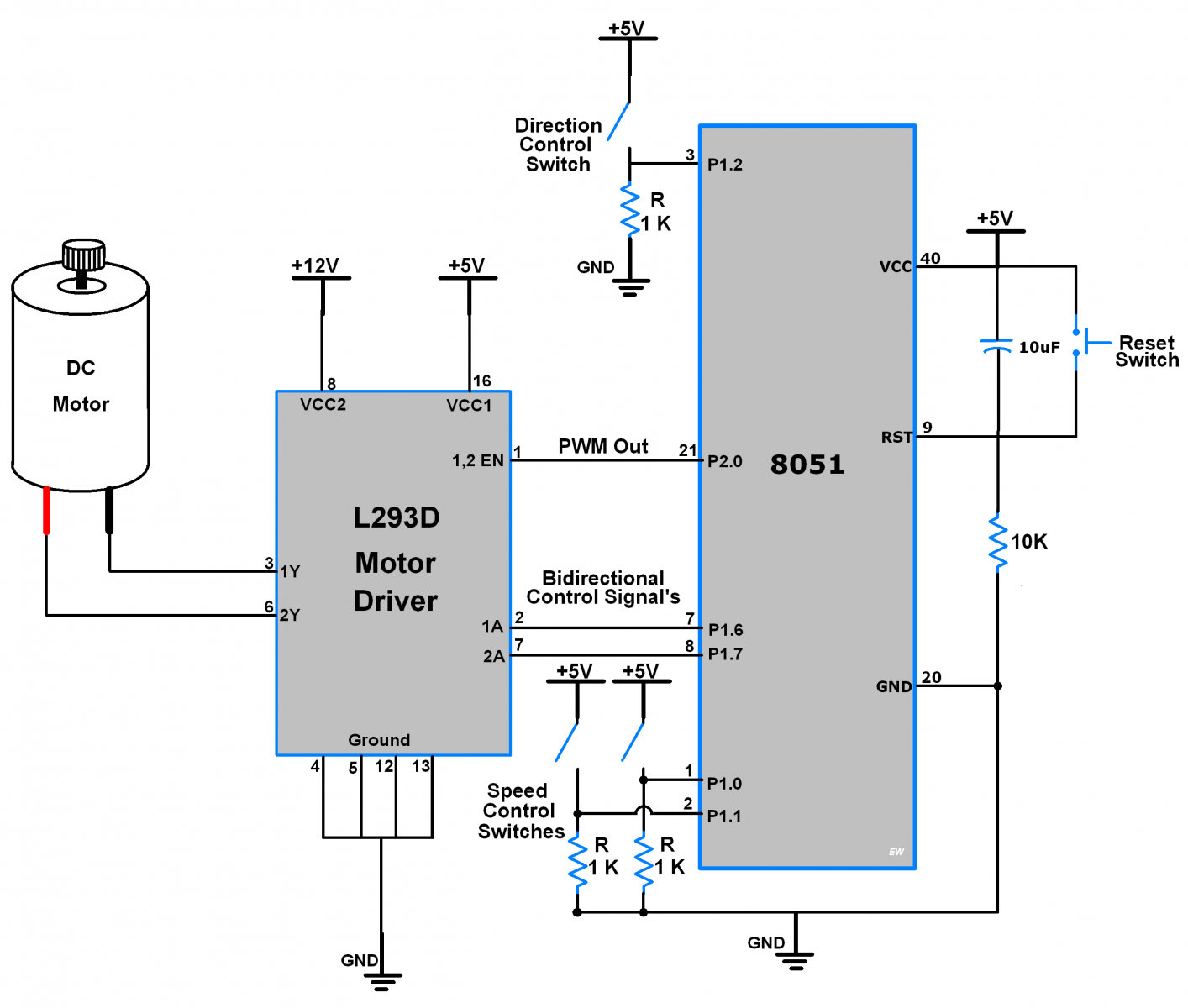 Simple Circuits Using 8051 Microcontroller - Circuit Diagram
