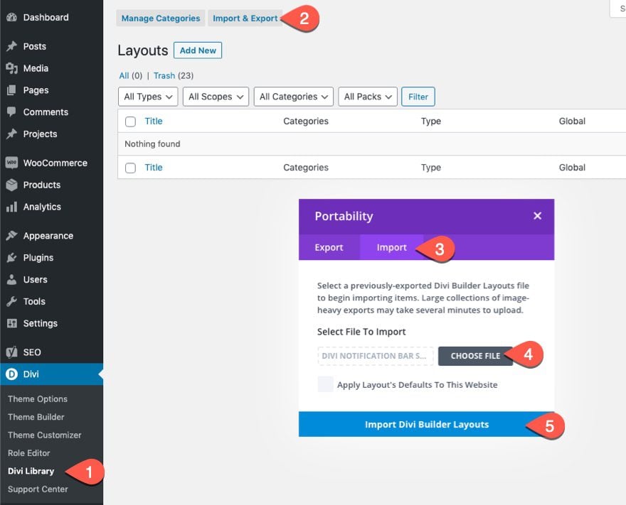 caixa de notificação divi