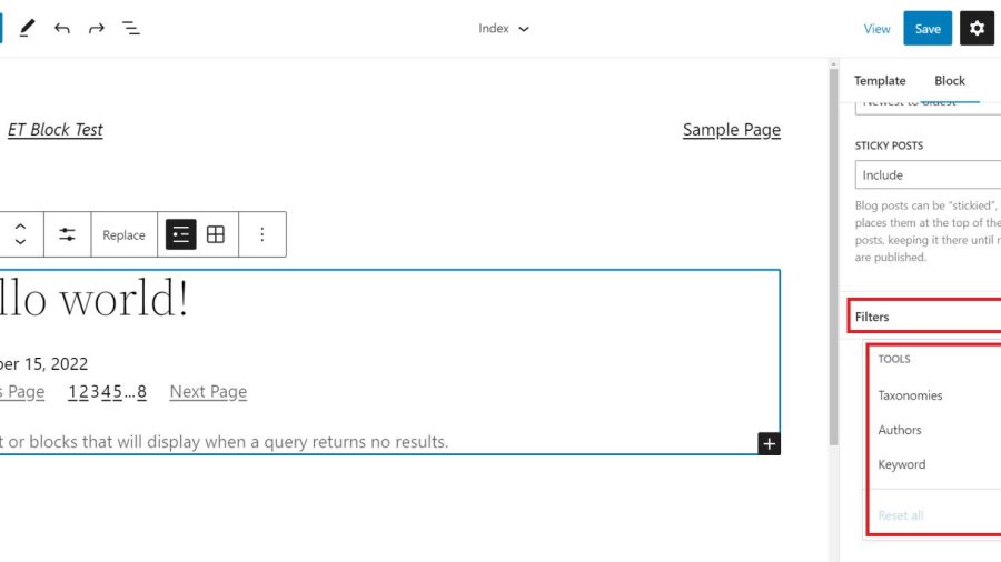 Query Loop Sidebar Settings - Query Filters