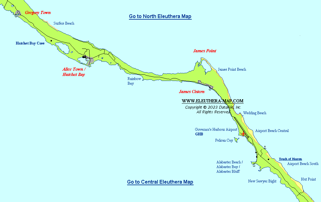North Central Eleuthera Map Bahamas.