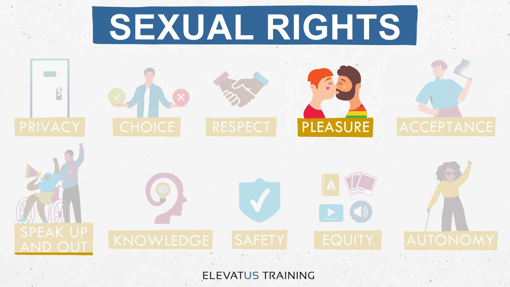 Graphic image showing all Sexual Rights, with Pleasure highlighted.