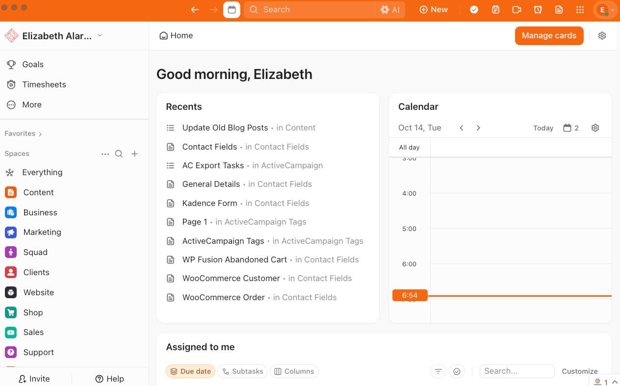ELIZABETH ALARCON - CLICKUP DASHBOARD