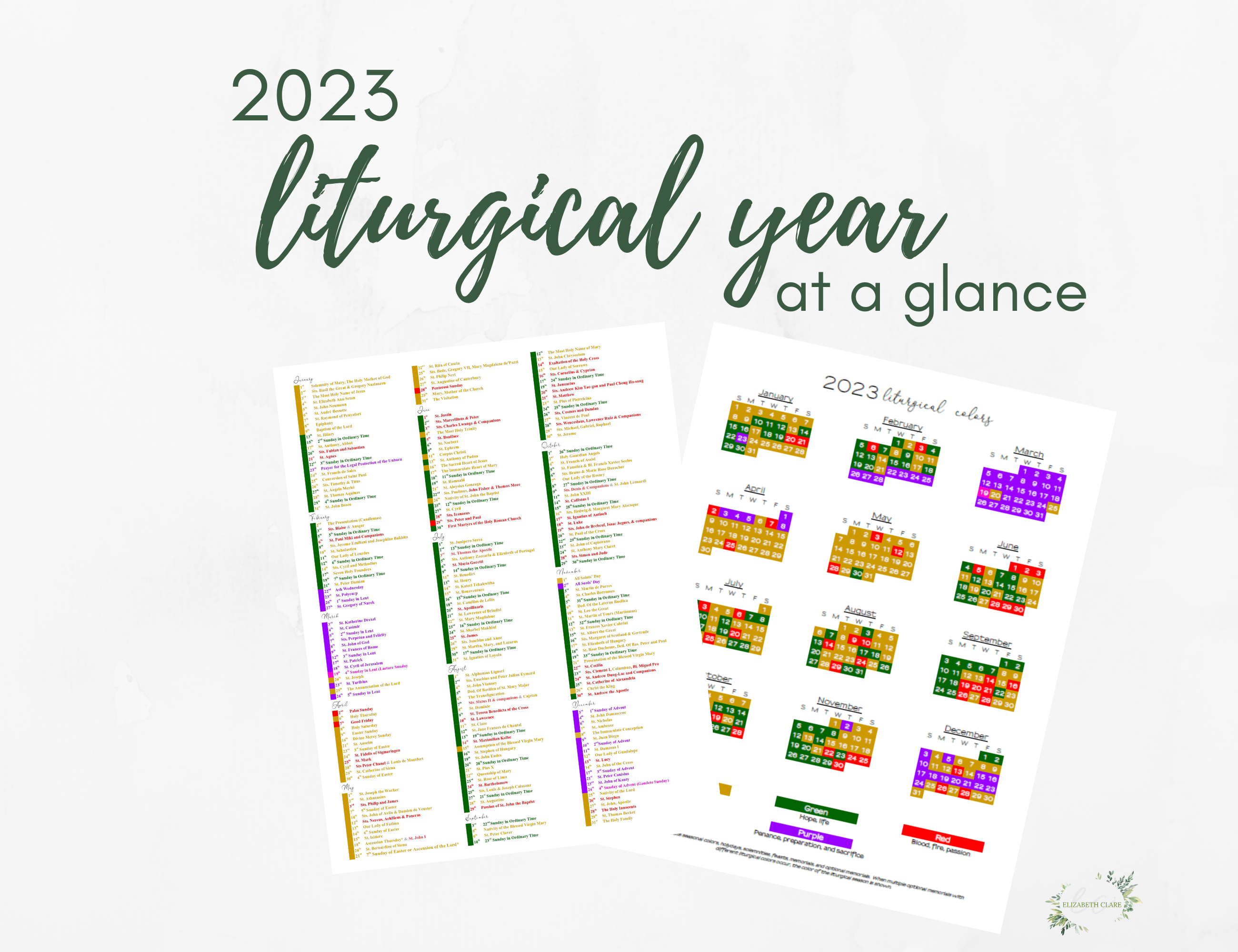 Free Printable Liturgical Calendar 2023 T2023A