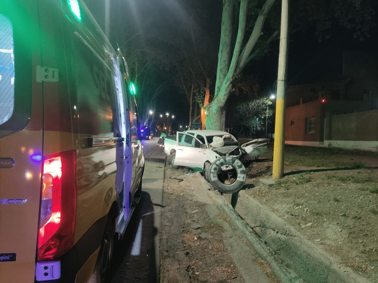 Una pick up chocó con un colectivo en Luján, impactó contra un árbol y sus ocupantes salieron despedidos - Image 1