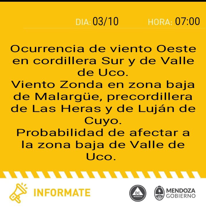 Alerta por viento Zonda con ráfagas de 60 kilómetros por hora