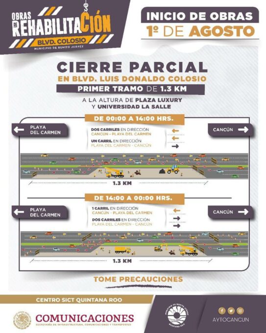 Obras en el bulevard Colosio de Cancún inician este lunes 