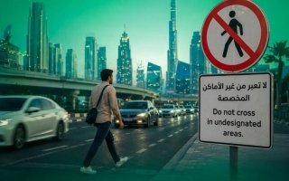 Dubai Police warns of the danger of pedestrians crossing from places not designated for them
