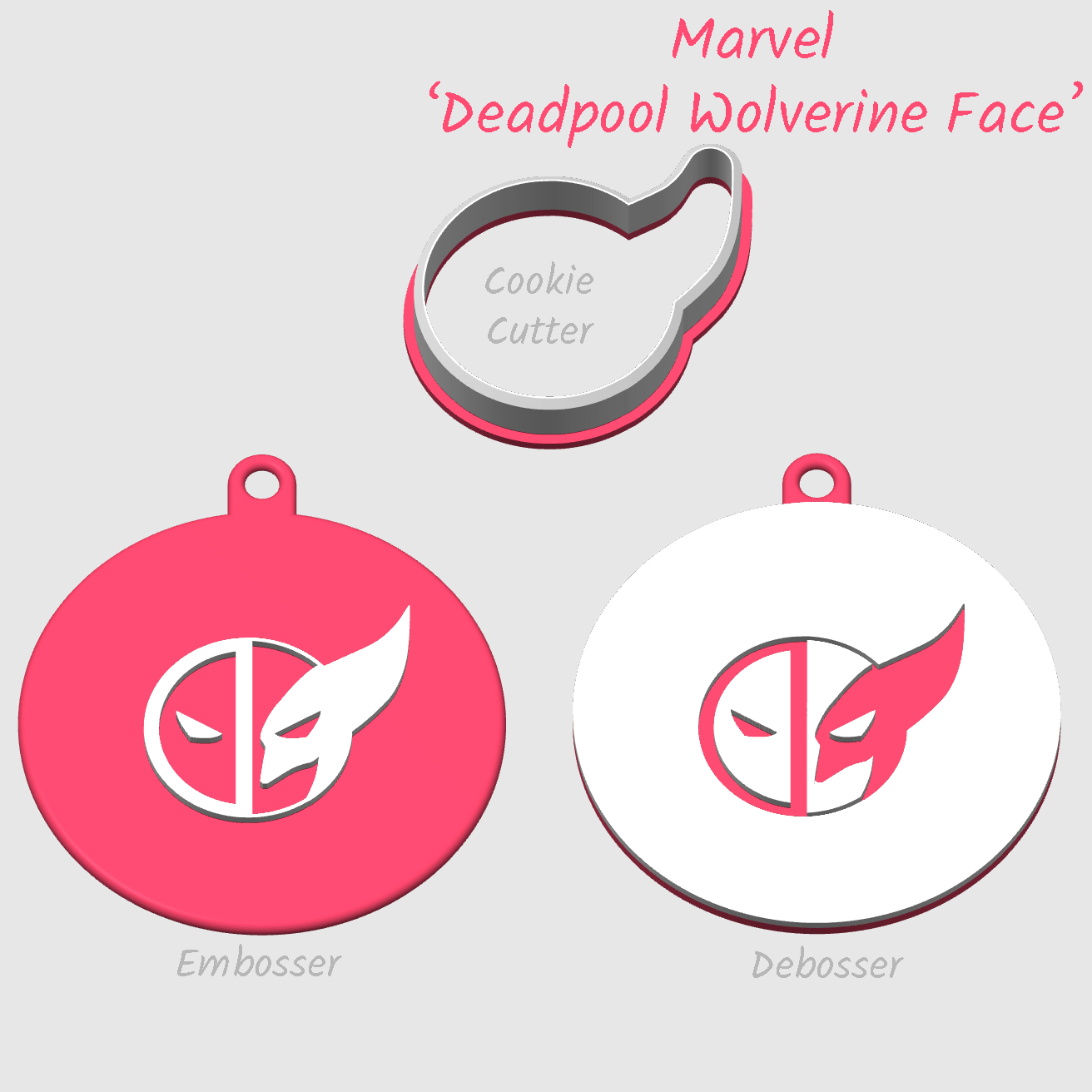 Deadpool and Wolverine face mashup embosser for cookies and cupcakes