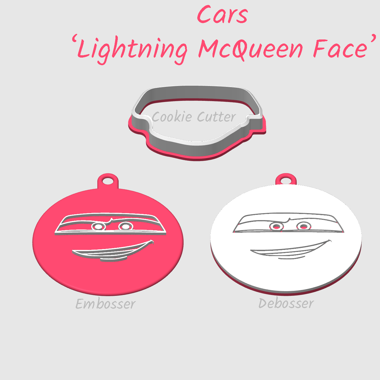 Lightning Mcqueen face from cars as an embosser or debosser for cookies and cupcake decoration