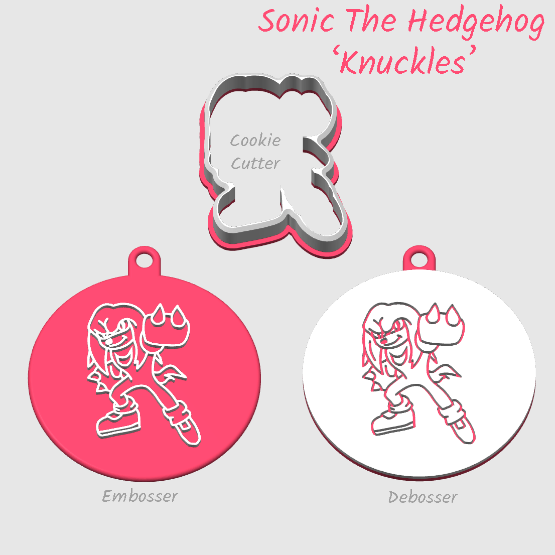 Knuckles from sonic and tails embosser and debosser with a cookie cutter