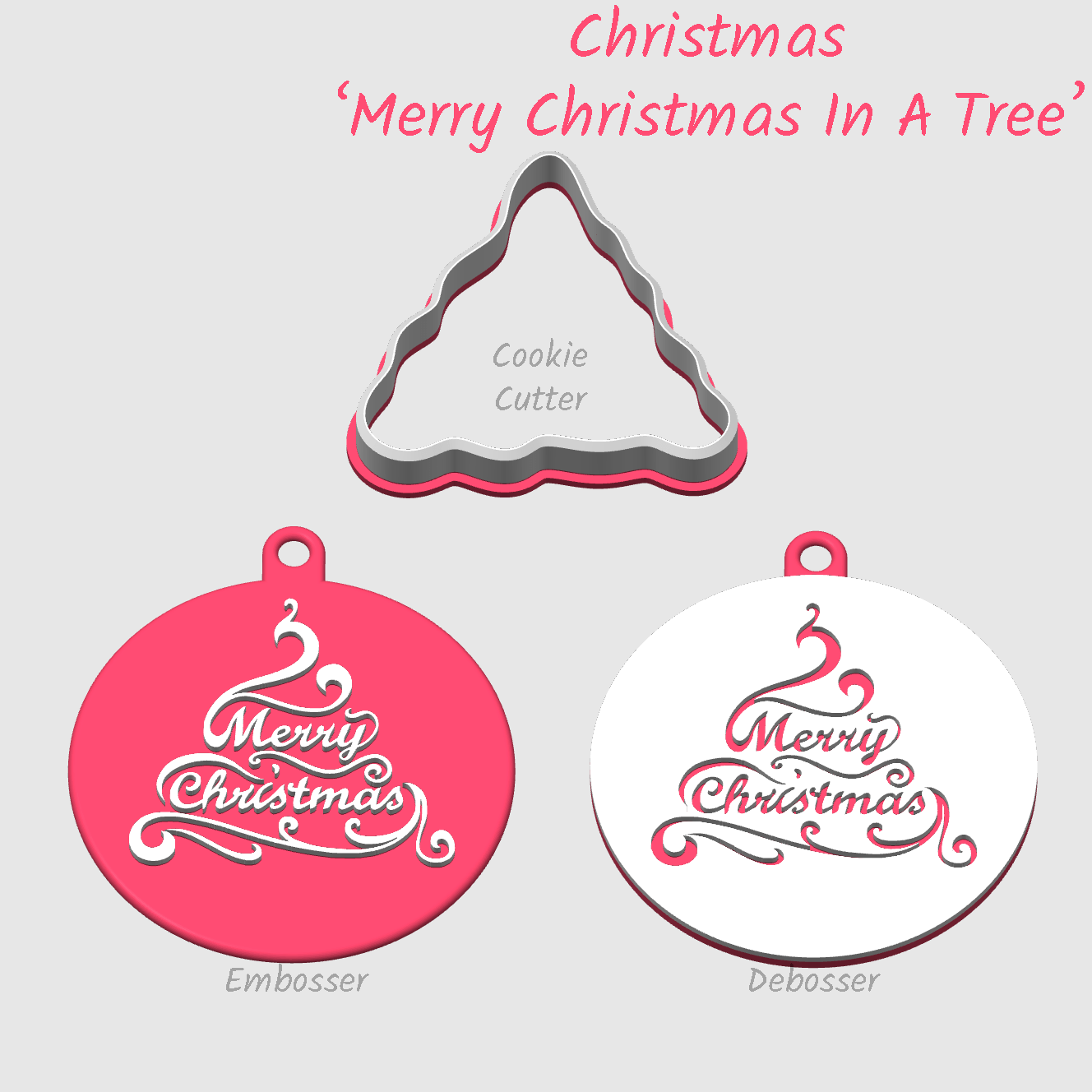 Merry Christmas text inside a tree embosser debosser cookie cutter