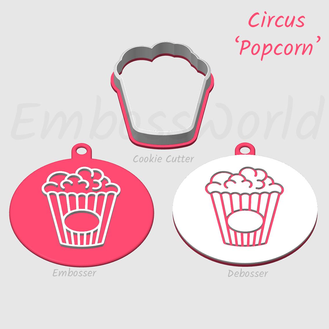 tub of popcorn embosser debosser and cookie cutter