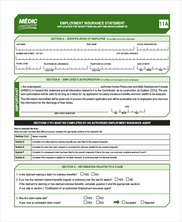 Application Forms For Employment Insurance