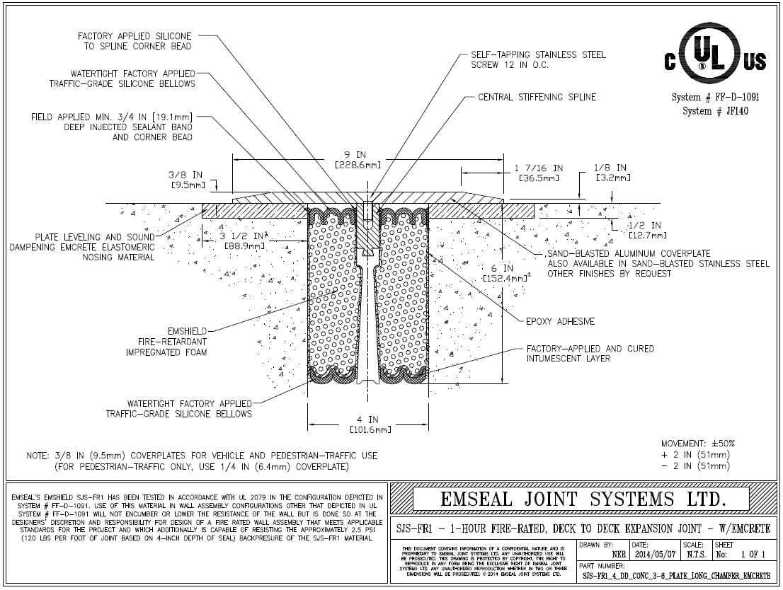 Fire Rated Seismic Expansion Joint Emshield SJSFR UL 2079 Listed for