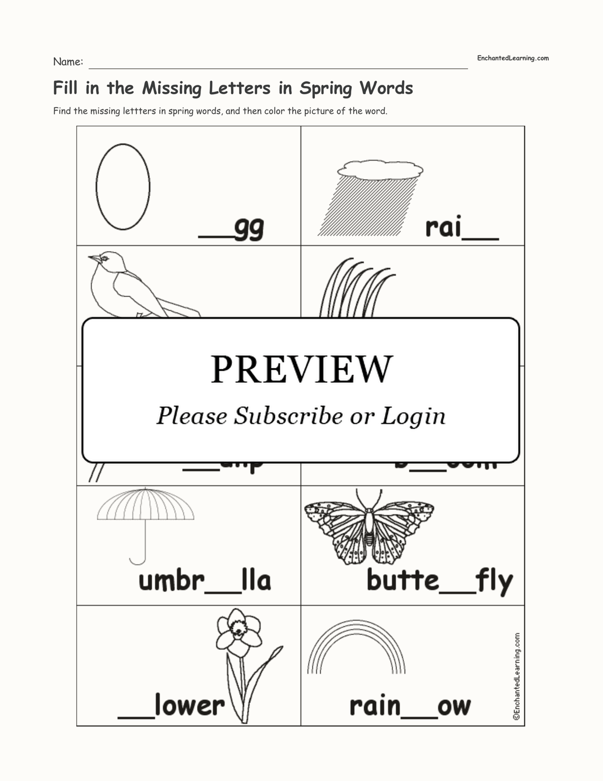 fill in the missing letters in spring words enchanted learning