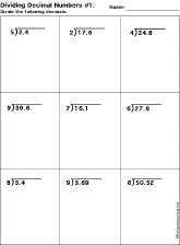 dividing decimal numbers worksheet printout 1 enchantedlearningcom