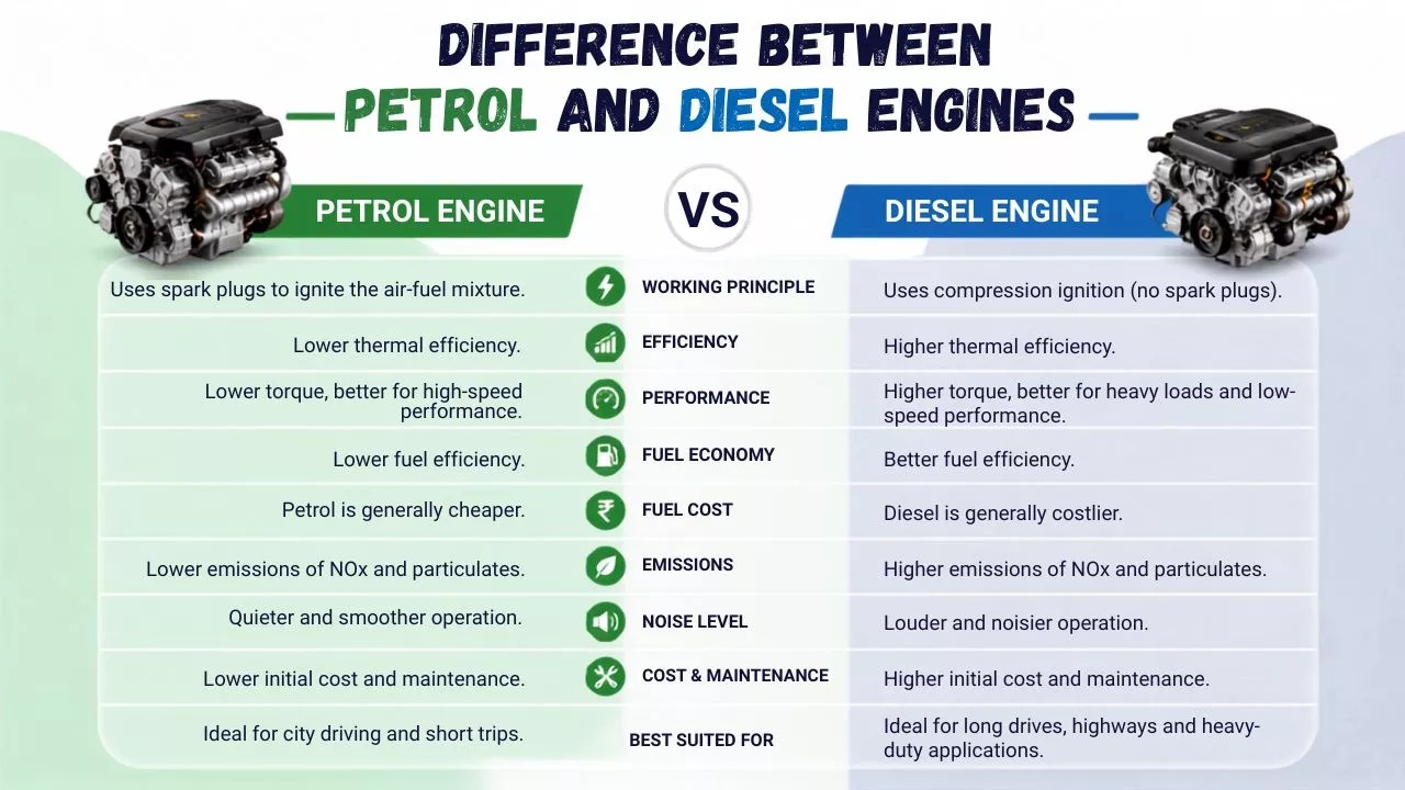 Difference Between Petrol and Diesel Engines